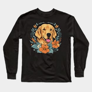 A Golden Retriever surrounded with Lilies, illustration Long Sleeve T-Shirt